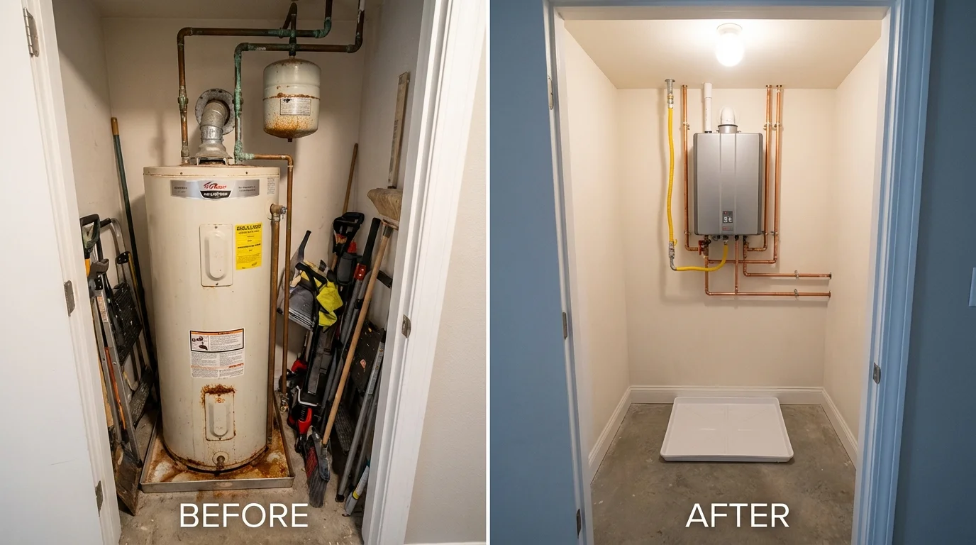 Tank water heater versus wall-mounted tankless unit comparison for Muldrow, OK homeowners