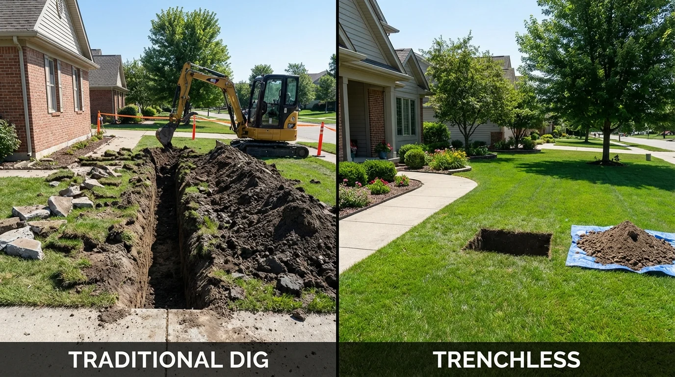 Trenchless sewer repair with minimal yard damage versus traditional excavation in Muldrow, OK